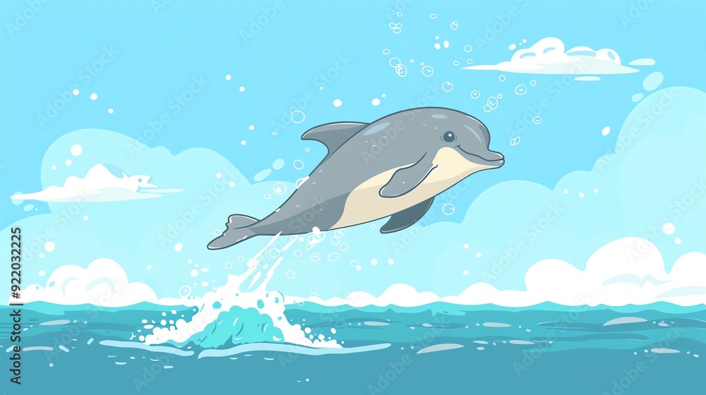 Naklejka premium Create a illustration of a Vaquita Dolphin in the Ocean A vaquita dolphin swimming in the seain a kawaii style, simplified to feature fewer elements for a cleaner look, Use a color palette th