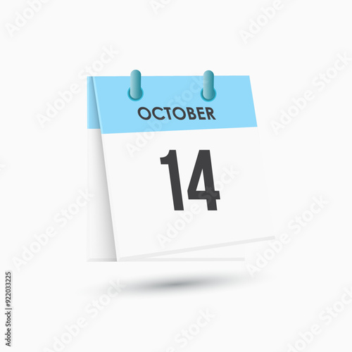 October 14 - calendar and Time planner. Daily Calendar Icon reminder. Vector Illustration.