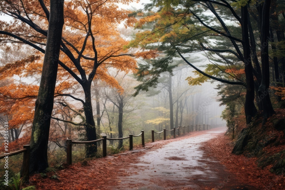Fototapeta premium Autumn forest day tranquility landscape.