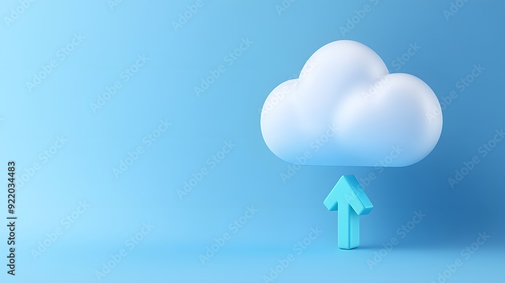 Blue digital cloud with upload arrow symbolizing cloud computing, data storage, and digital technology on a bright background. Blue digital cloud with upload arrow symbolizing cloud computing, data storage, and digital technology on a bright background.