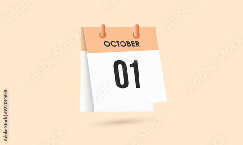 October 1 - calendar and Time planner. Daily Calendar Icon reminder. Vector Illustration.