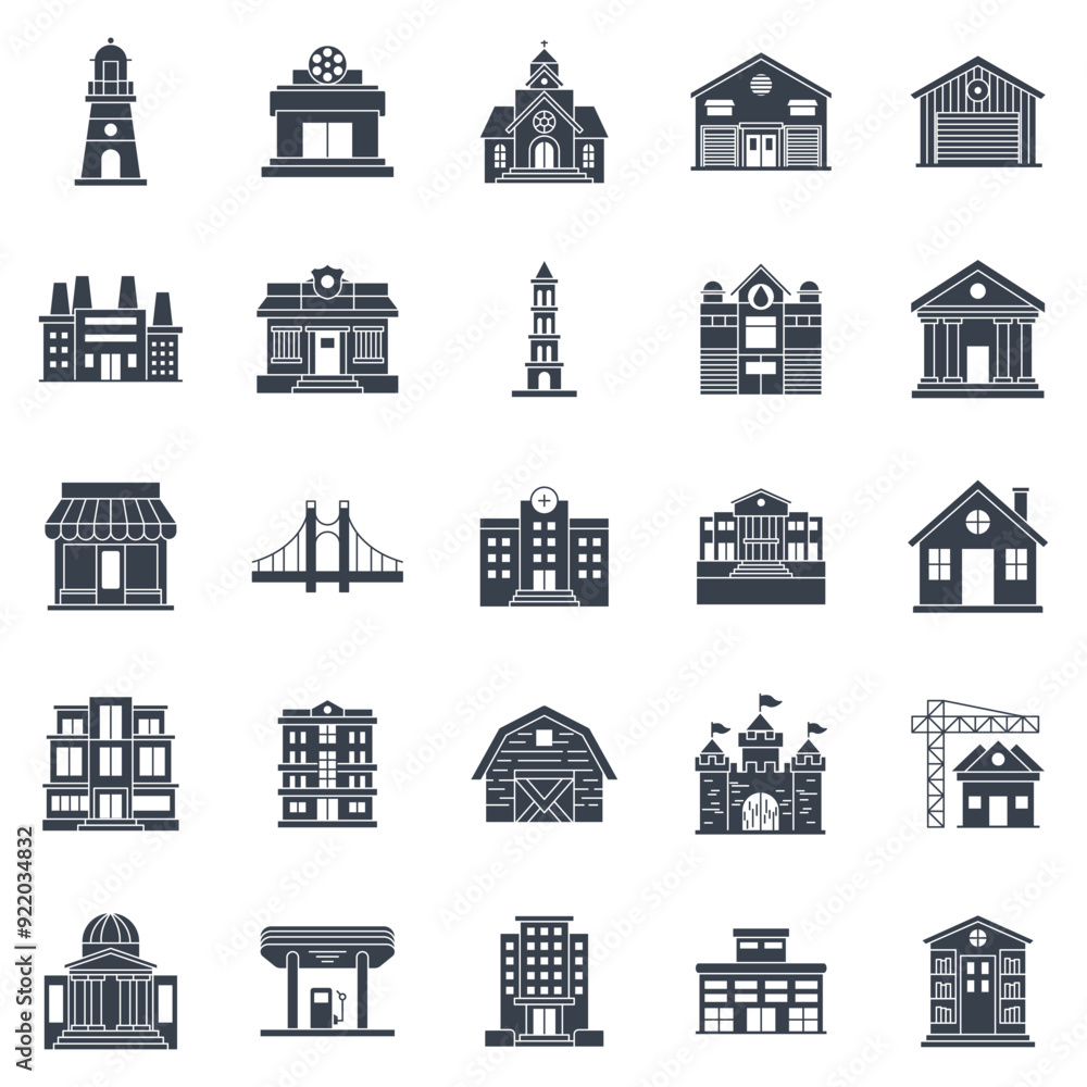 Building icons set, Included icons as Apartment, Mall, Warehouse, Lighthouse and more symbols collection, logo isolated vector illustration Building icons set, Included icons as Apartment, Mall, Warehouse, Lighthouse and more symbols collection, logo isolated vector illustration