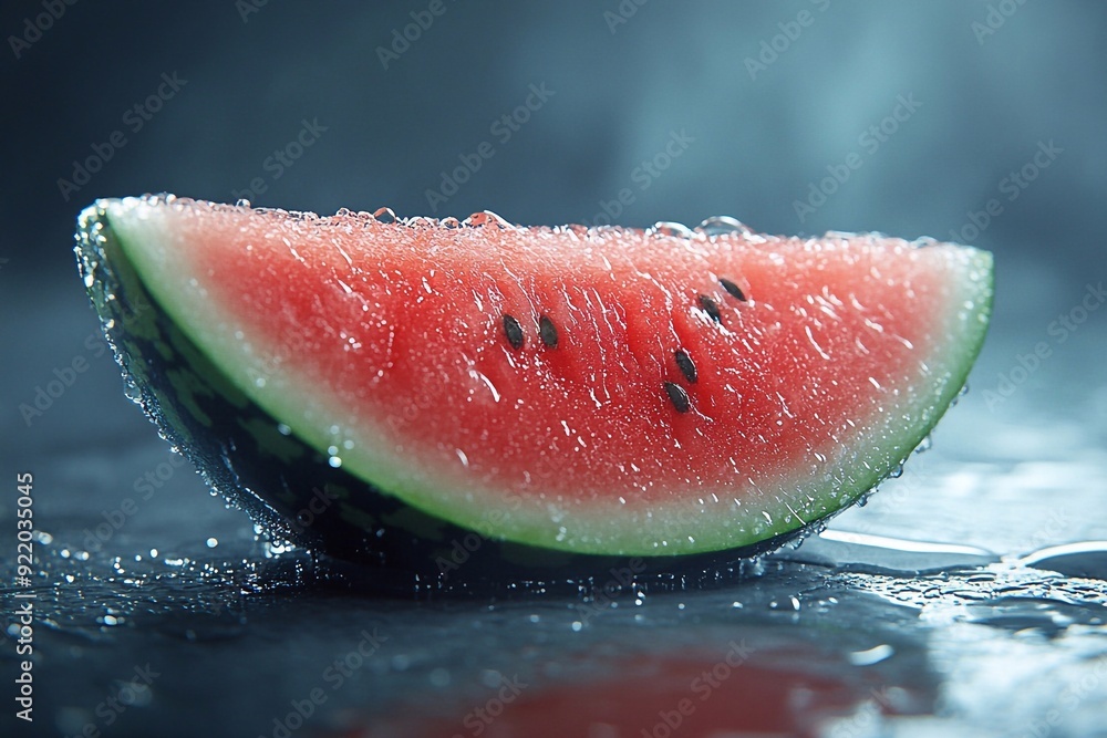 Bright, juicy slices of watermelon arranged on a plate, their vibrant red flesh and glistening droplets of water making them look irresistible. Perfect for a hot summer day, these refreshing slices pr Bright, juicy slices of watermelon arranged on a plate, their vibrant red flesh and glistening droplets of water making them look irresistible. Perfect for a hot summer day, these refreshing slices pr