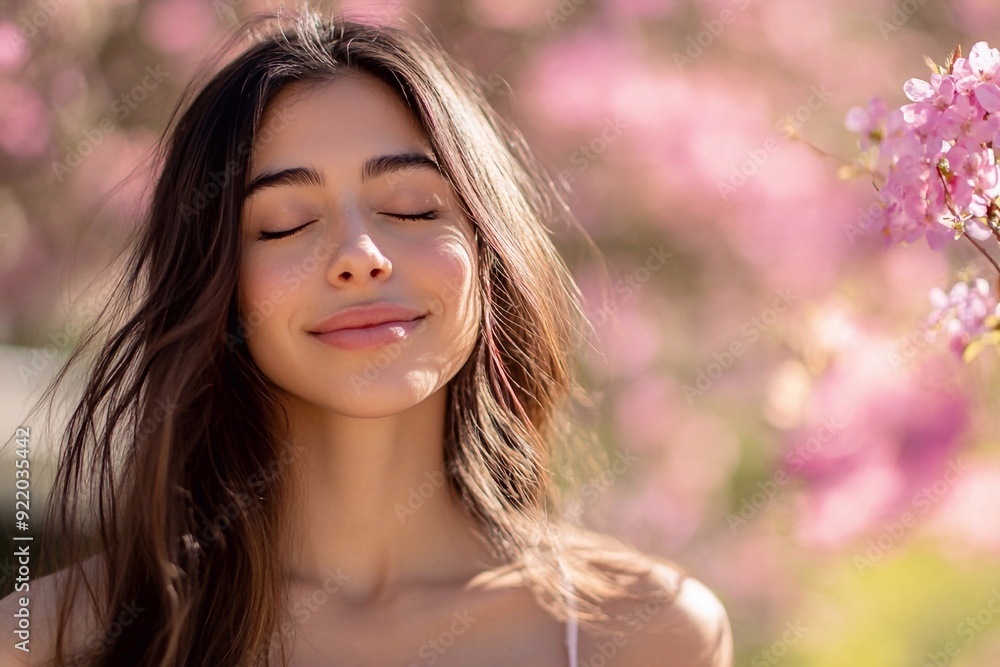 A portrait of a girl with her eyes gently closed, surrounded by the vibrant colors of a spring field in full bloom. The soft light highlights her serene expression as she enjoys the tranquility of the A portrait of a girl with her eyes gently closed, surrounded by the vibrant colors of a spring field in full bloom. The soft light highlights her serene expression as she enjoys the tranquility of the