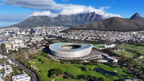 Dhl Stadium At Cape Town In Western Cape South Africa. Football Field Landmark. Soccer Stadium. Cape Town At Western Cape South Africa. Table Mountain Travel. Coast City Skyline.