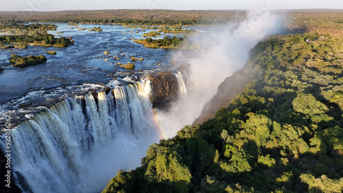 Famous Water Falls At Victoria Falls In Matabeleland North Zimbabwe. Giant Waterfalls. Nature Landscape. Victoria Falls At Matabeleland North Zimbabwe. Zambezi River. Travel Scenery.
