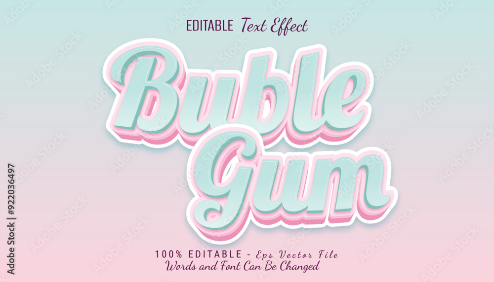 Naklejka premium buble gum 3d text effect design
