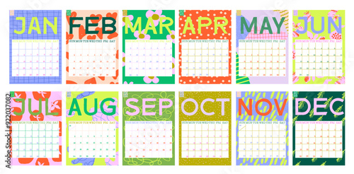 2025 calendar. Week start Sunday corporate design planner template. Editable clean and elegant calendar page template. Place for notes. Editable vector
