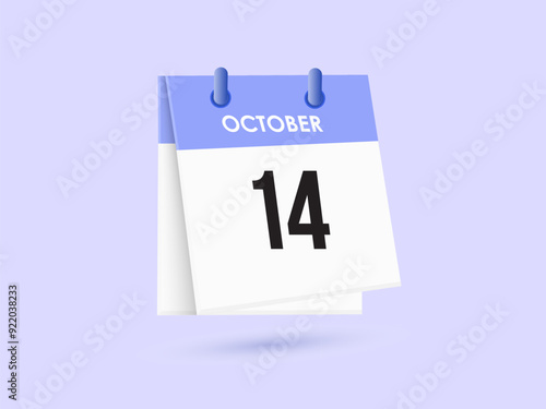 October 14 - calendar and Time planner. Daily Calendar Icon reminder. Vector Illustration.