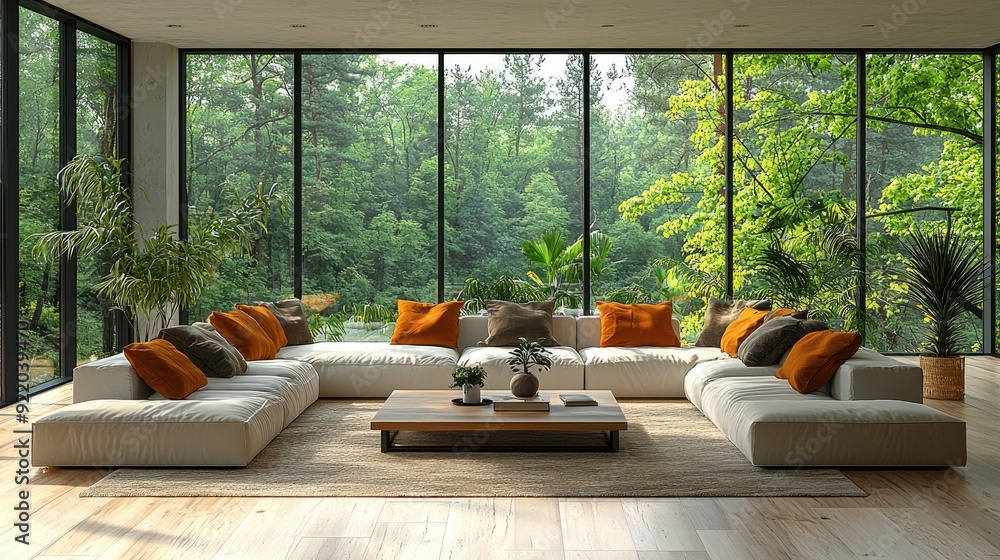 Modern home living room interior with armchairs and coffee table, window Modern home living room interior with armchairs and coffee table, window
