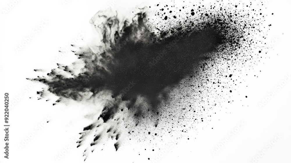 Black powder exploding creating abstract shape on white background Black powder exploding creating abstract shape on white background