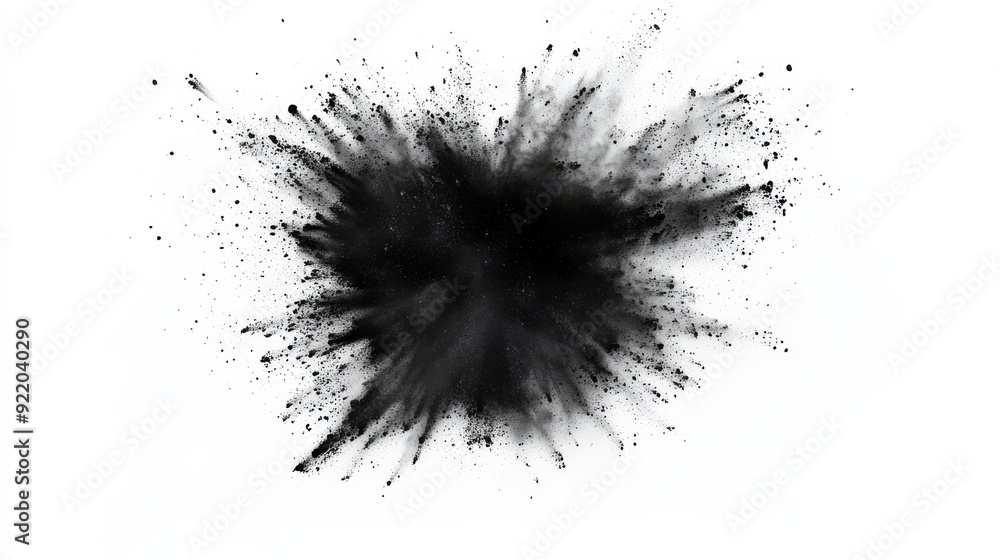 Black powder exploding creating abstract shape on white background Black powder exploding creating abstract shape on white background