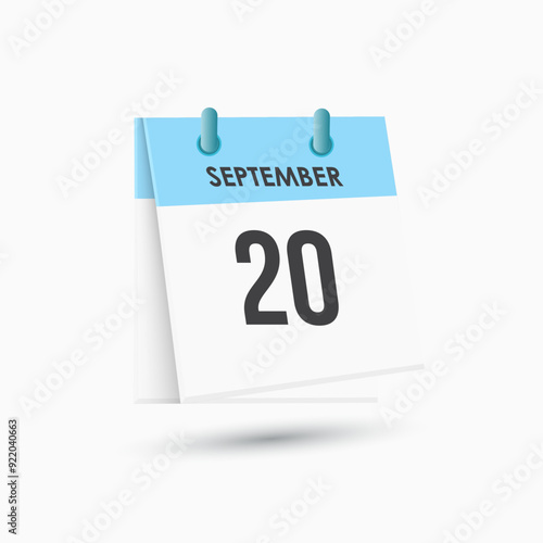 September 20 - calendar and Time planner. Daily Calendar Icon reminder. Vector Illustration.