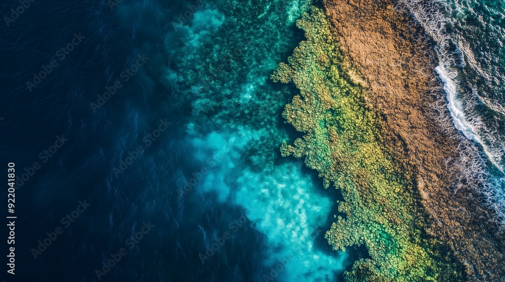 Fototapeta premium expansive coral reef, its vibrant colors fading into dull greys where pollution has taken its toll, the concept of changes in the environment, environmental protection, global warming