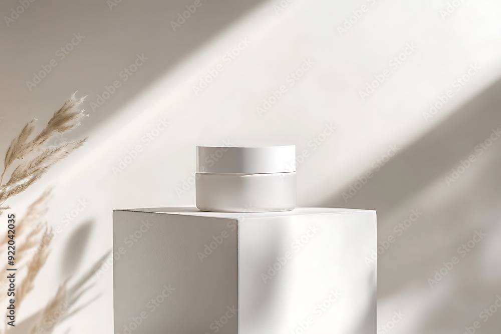 White Cream Jar on a Minimalist Platform White Cream Jar on a Minimalist Platform
