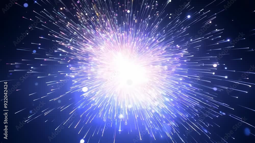 Bright, white fire particles explode on a dark blue background. Slow motion light flies apart, illuminating the surrounding space with a bright glow Bright, white fire particles explode on a dark blue background. Slow motion light flies apart, illuminating the surrounding space with a bright glow
