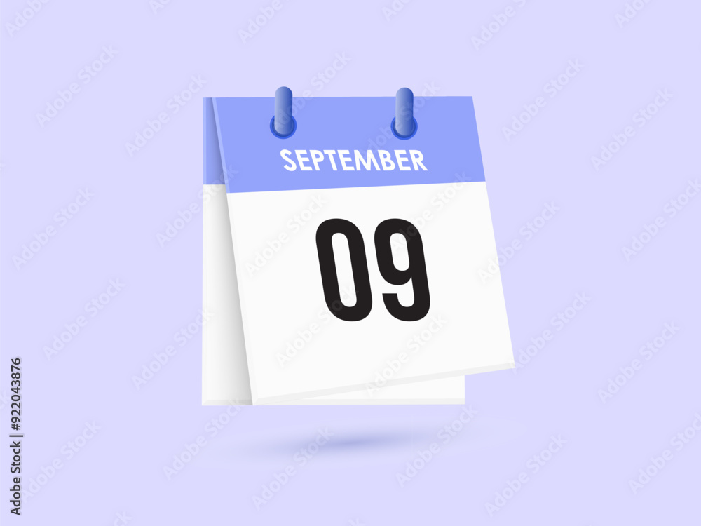 September 9 - calendar and Time planner. Daily Calendar Icon reminder. Vector Illustration.