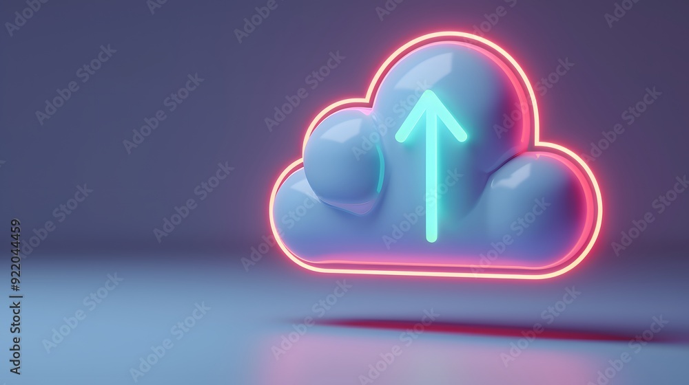 Creative neon cloud icon for data upload concept. Bright and modern representation of cloud storage and digital information transfer. Creative neon cloud icon for data upload concept. Bright and modern representation of cloud storage and digital information transfer.