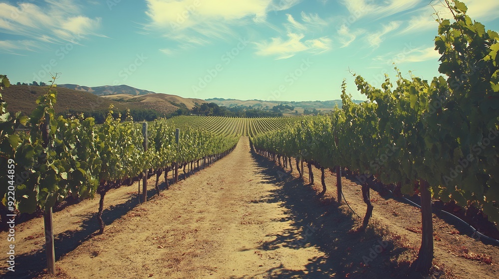 Fototapeta premium 90. **Sunny vineyard landscape with ripe grapes ready for harvest in California