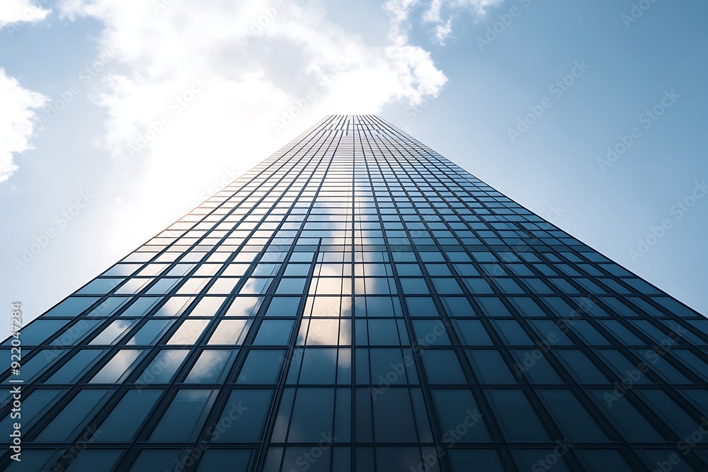 Fototapeta premium Modern Glass Skyscraper Reaching for the Sky