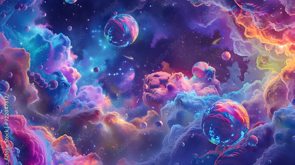Abstract Background with Planets and Nebulae - Digital Illustration Abstract Background with Planets and Nebulae - Digital Illustration