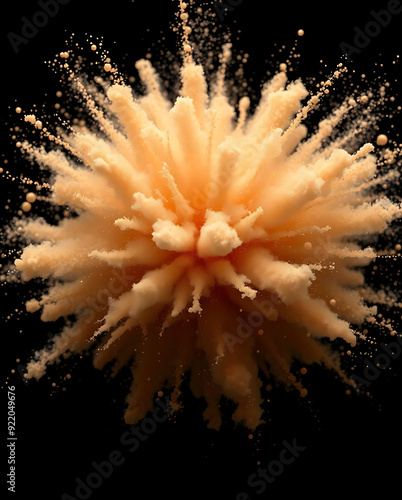 Dust Explosion, Black Background, Microscopic, Particle Burst, High-Detail, Energy, Chaos, Atmospheric, Science
