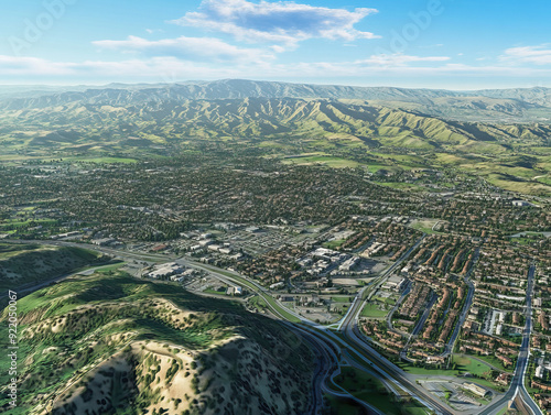 Technical aerial visual, 3D LiDAR GIS aerial map satellite scan model isolated, showing Simi Valley, California. Elevation, topography, render photo