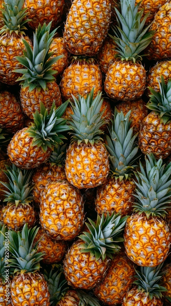 Pile of fresh pineapples showing their ripe yellow skin and green leaves Pile of fresh pineapples showing their ripe yellow skin and green leaves