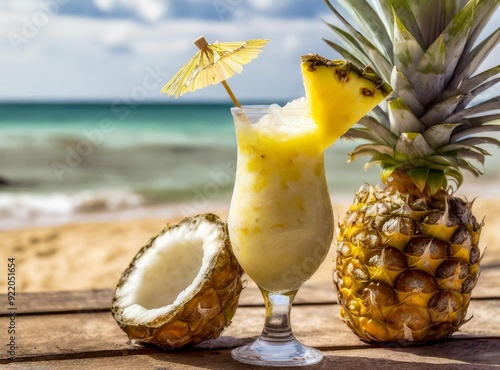 Piña Colada Drink Isolated On The Beach photo