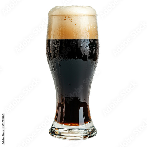 Glass of cold dark beer isolated on transparent or white background  photo