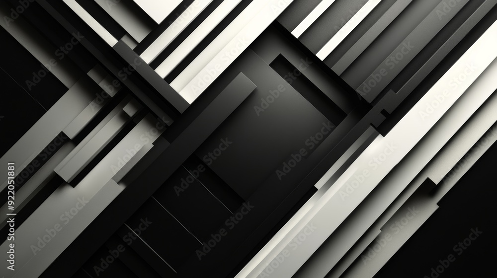 Abstract black and white geometric pattern forming three dimensional shapes Abstract black and white geometric pattern forming three dimensional shapes