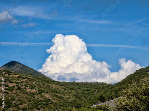 Obraz na płótnie Big white cloud over the hill, Albania w salonie