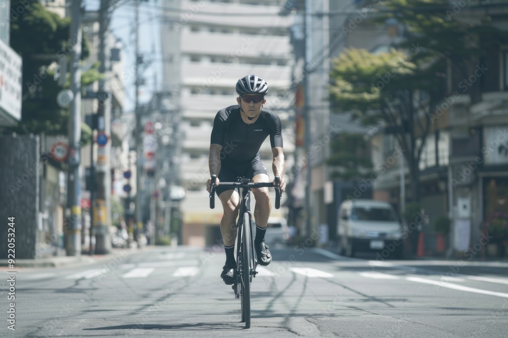 Fototapeta premium Cyclist riding urban street.