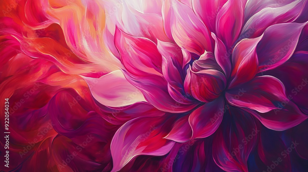 Abstract red flower painting blooming in colorful swirls Abstract red flower painting blooming in colorful swirls