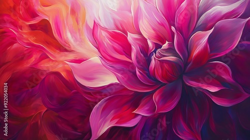 Abstract red flower painting blooming in colorful swirls
