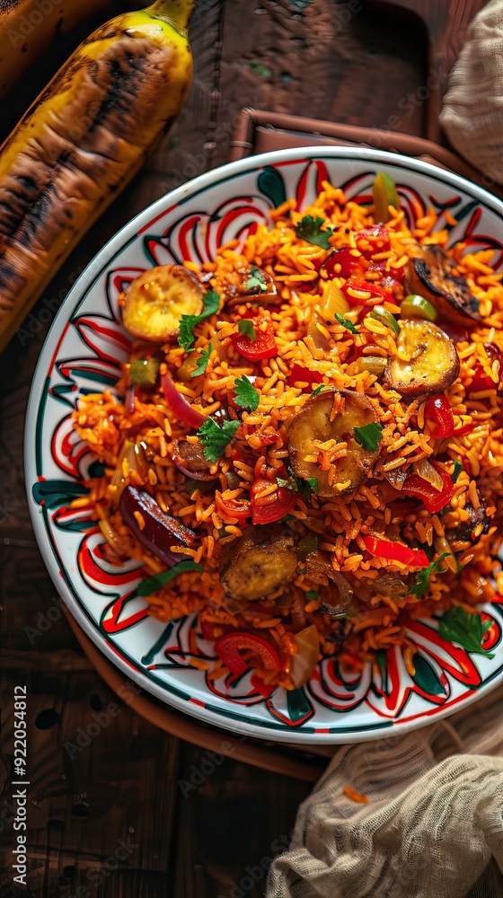 Jollof rice on a white plate, homemade nigerian jollof rice on a plate