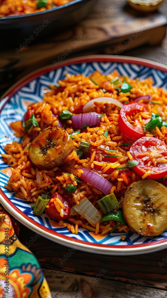 Jollof rice on a white plate, homemade nigerian jollof rice on a plate