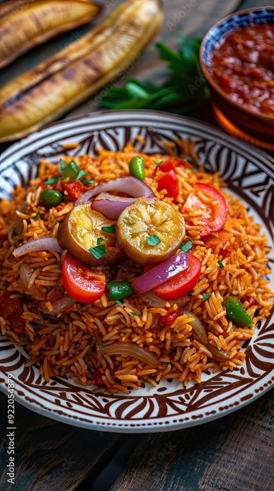 Jollof rice on a white plate, homemade nigerian jollof rice on a plate