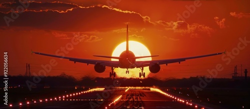 Airplane Landing at Sunset