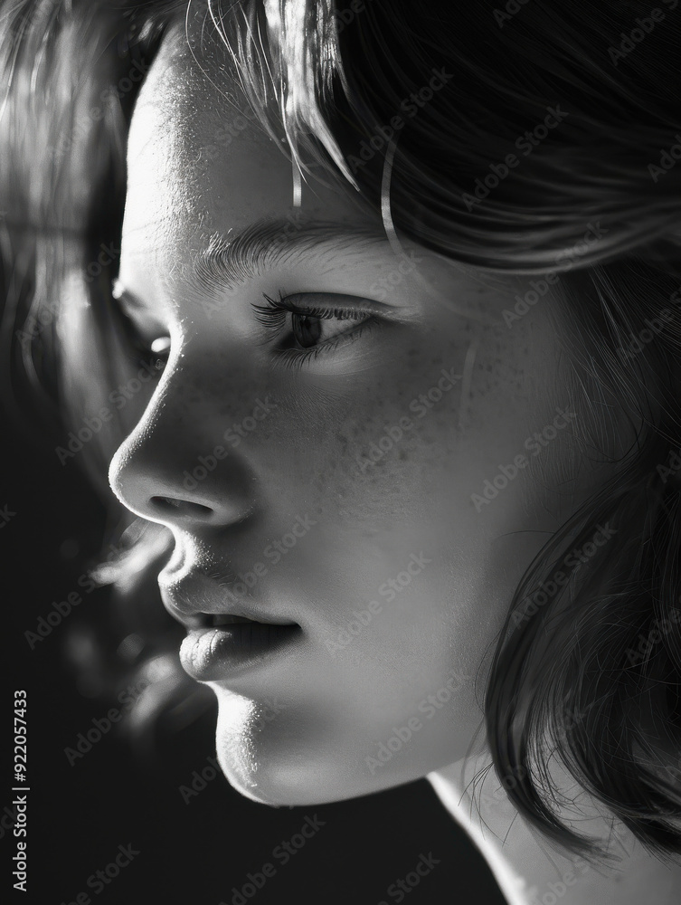 Close-up Portrait of a Young Woman in Monochrome Close-up Portrait of a Young Woman in Monochrome