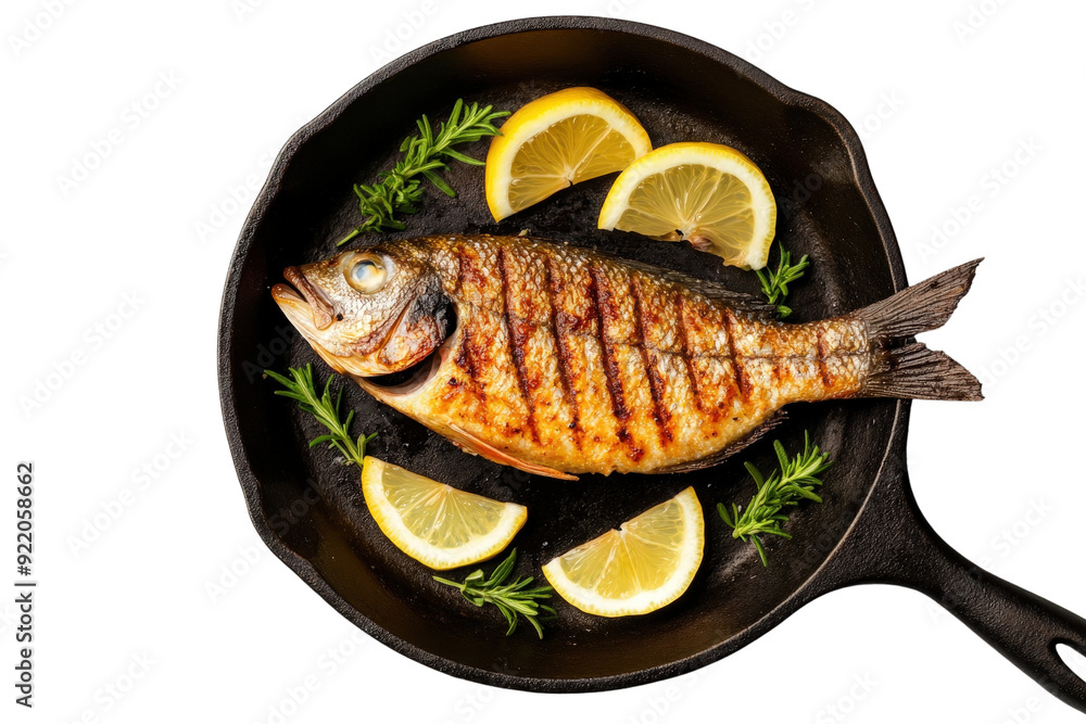 Deliciously grilled fish served with lemon slices and fresh herbs, perfect for a culinary masterpiece. Deliciously grilled fish served with lemon slices and fresh herbs, perfect for a culinary masterpiece.