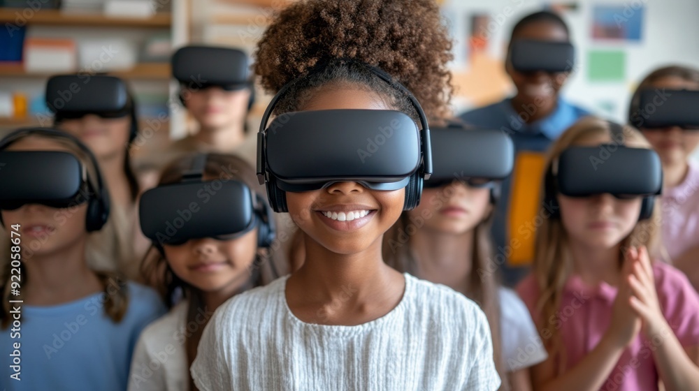 Obraz premium A group of children wearing virtual reality headsets