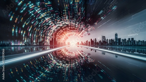 Remarkable city skyline with modernized influences, illuminated spots, on a canny foundation, thought of innovation