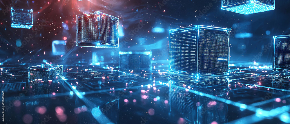 Futuristic metaverse digital cubes blocks technology network connection concept Futuristic metaverse digital cubes blocks technology network connection concept