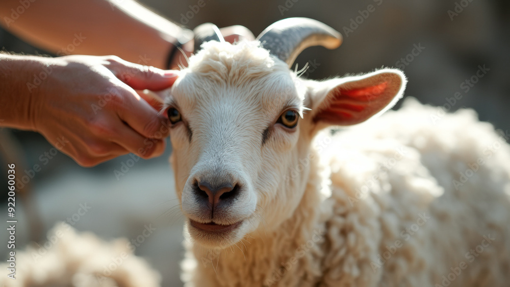Close-up of a goat's face being petted Close-up of a goat's face being petted