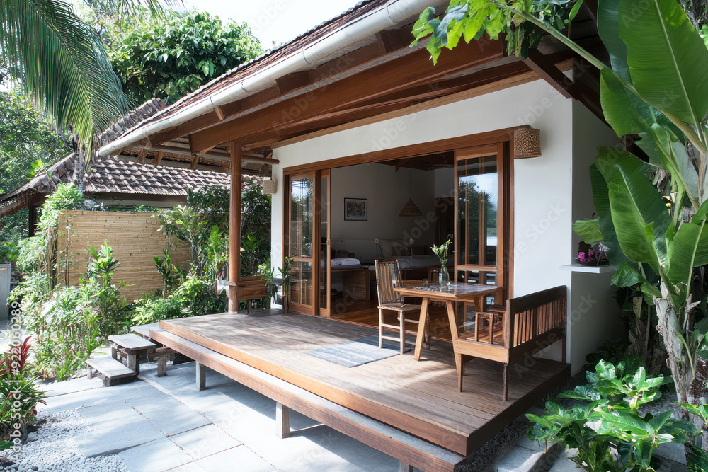 Cozy traditional bamboo bungalow by lush jungle, natural living Cozy traditional bamboo bungalow by lush jungle, natural living