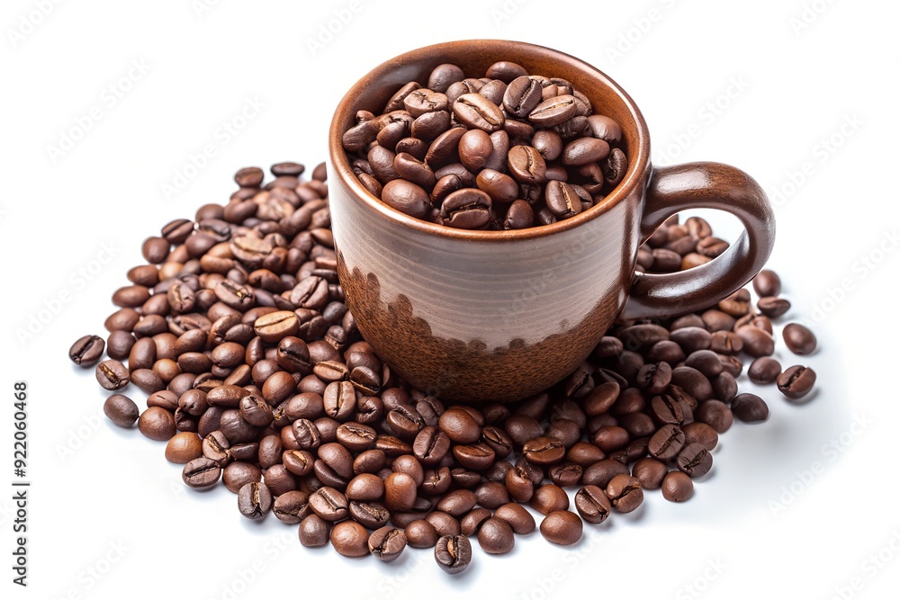 Coffee Mug and Grinded Coffee Beans Concept Photography Isolated on White Background Coffee Mug and Grinded Coffee Beans Concept Photography Isolated on White Background