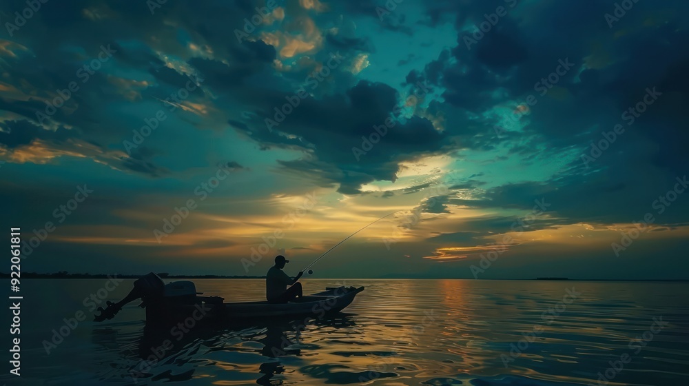 silhouette fishing on boat sunset silhouette fishing on boat sunset