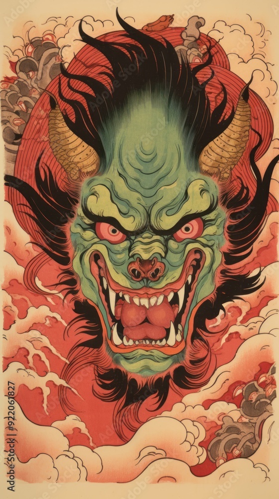 Japanese demon painting drawing sketch. Japanese demon painting drawing sketch.