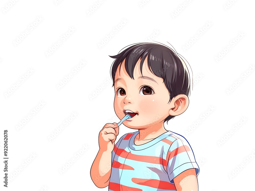 Little boy brushing his teeth with a toothbrush AI generated Little boy brushing his teeth with a toothbrush AI generated